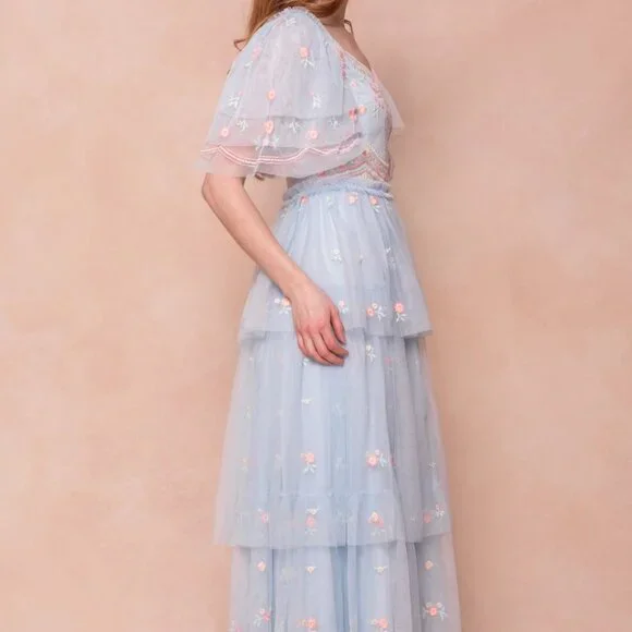 Ivy City Co Blue Embroidered Chantilly Dress - Picture 3 of 9